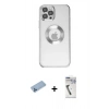 MARSİLYAN™- iPhone 12 Pro Kılıf Pusula Form - Şeffaf Uv Polymer Nano Ekran Koruyucu + Mavi Shine Kamera Lens Koruma Cam