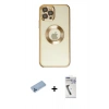 MARSİLYAN™- iPhone 12 Pro Kılıf Pusula Form - Şeffaf Uv Polymer Nano Ekran Koruyucu + Mavi Shine Kamera Lens Koruma Cam