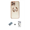 MARSİLYAN™- iPhone 12 Pro Kılıf Pusula Form - Şeffaf Uv Polymer Nano Ekran Koruyucu + Metal Kamera Lens Koruma Cam - MR