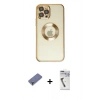 MARSİLYAN™- iPhone 12 Pro Kılıf Pusula Form - Şeffaf Uv Polymer Nano Ekran Koruyucu + Metal Kamera Lens Koruma Cam - GD