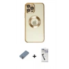 MARSİLYAN™- iPhone 12 Pro Kılıf Pusula Form - Şeffaf Uv Polymer Nano Ekran Koruyucu + Metal Kamera Lens Koruma Cam - GS