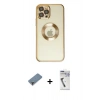 MARSİLYAN™- iPhone 12 Pro Kılıf Pusula Form - Şeffaf Uv Polymer Nano Ekran Koruyucu + Metal Kamera Lens Koruma Cam - MR