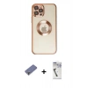 MARSİLYAN™- iPhone 12 Pro Kılıf Pusula Form - Şeffaf Uv Polymer Nano Ekran Koruyucu + Metal Kamera Lens Koruma Cam - GD