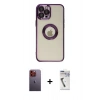 MARSİLYAN™- iPhone 12 Pro Kılıf Pusula Form - Şeffaf Uv Polymer Nano Ekran Koruyucu + Neon Fosforlu Kamera Lens - TU