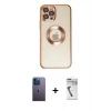 MARSİLYAN™- iPhone 12 Pro Kılıf Pusula Form - Şeffaf Uv Polymer Nano Ekran Koruyucu + Neon Fosforlu Kamera Lens - MI