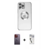 MARSİLYAN™- iPhone 12 Pro Kılıf Pusula Form - Şeffaf Uv Polymer Nano Ekran Koruyucu + Neon Fosforlu Kamera Lens - TU
