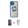MARSİLYAN™- iPhone 12 Pro Kılıf Pusula Form - Şeffaf Uv Polymer Nano Ekran Koruyucu + Neon Fosforlu Kamera Lens - SI