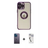 MARSİLYAN™- iPhone 12 Pro Kılıf Pusula Form - Şeffaf Uv Polymer Nano Ekran Koruyucu + Neon Fosforlu Kamera Lens - MI