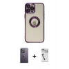 MARSİLYAN™- iPhone 12 Pro Kılıf Pusula Form - Şeffaf Uv Polymer Nano Ekran Koruyucu + Neon Fosforlu Kamera Lens - BZ