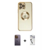 MARSİLYAN™- iPhone 12 Pro Kılıf Pusula Form - Şeffaf Uv Polymer Nano Ekran Koruyucu + Neon Fosforlu Kamera Lens - SI