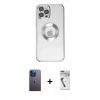 MARSİLYAN™- iPhone 12 Pro Kılıf Pusula Form - Şeffaf Uv Polymer Nano Ekran Koruyucu + Neon Fosforlu Kamera Lens - MI