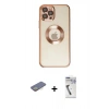 MARSİLYAN™- iPhone 12 Pro Kılıf Pusula Form - Şeffaf Uv Polymer Nano Ekran Koruyucu + Renkli Kamera Lens Koruma Cam - SI