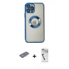 MARSİLYAN™- iPhone 12 Pro Kılıf Pusula Form - Şeffaf Uv Polymer Nano Ekran Koruyucu + Renkli Kamera Lens Koruma Cam - SI