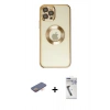 MARSİLYAN™- iPhone 12 Pro Kılıf Pusula Form - Şeffaf Uv Polymer Nano Ekran Koruyucu + Renkli Kamera Lens Koruma Cam - TU