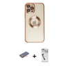 MARSİLYAN™- iPhone 12 Pro Kılıf Pusula Form - Şeffaf Uv Polymer Nano Ekran Koruyucu + Renkli Kamera Lens Koruma Cam - TU
