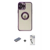 MARSİLYAN™- iPhone 12 Pro Kılıf Pusula Form - Şeffaf Uv Polymer Nano Ekran Koruyucu + Renkli Kamera Lens Koruma Cam - SI