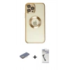 MARSİLYAN™- iPhone 12 Pro Kılıf Pusula Form - Şeffaf Uv Polymer Nano Ekran Koruyucu + Renkli Kamera Lens Koruma Cam - SI