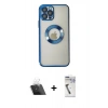 MARSİLYAN™- iPhone 12 Pro Kılıf Pusula Form - Şeffaf Uv Polymer Nano Ekran Koruyucu + Kamera Lens Koruma Cam - SF