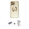 MARSİLYAN™- iPhone 12 Pro Kılıf Pusula Form - Şeffaf Uv Polymer Nano Ekran Koruyucu + Renkli Kamera Lens Koruma Cam - YL