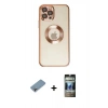 MARSİLYAN™- iPhone 12 Pro Kılıf Pusula Form - Siyah 34D Hayalet Izgaralı Cam + Shine Kamera Lens Koruma Cam - GI