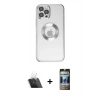 MARSİLYAN™- iPhone 12 Pro Kılıf Pusula Form - Siyah 34D Hayalet Izgaralı Cam + Kamera Lens Koruma Cam - SF