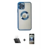 MARSİLYAN™- iPhone 12 Pro Kılıf Pusula Form - Siyah 34D Hayalet Izgaralı Cam + Kamera Lens Koruma Cam - SF