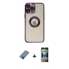 MARSİLYAN™- iPhone 12 Pro Kılıf Pusula Form - Siyah 34D Hayalet Izgaralı Cam + Metal Kamera Lens Koruma Cam - MI