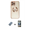 MARSİLYAN™- iPhone 12 Pro Kılıf Pusula Form - Siyah 34D Hayalet Izgaralı Cam + Metal Kamera Lens Koruma Cam - MI