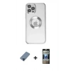 MARSİLYAN™- iPhone 12 Pro Kılıf Pusula Form - Siyah 34D Hayalet Izgaralı Cam + Metal Kamera Lens Koruma Cam - MI