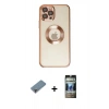 MARSİLYAN™- iPhone 12 Pro Kılıf Pusula Form - Siyah 34D Hayalet Izgaralı Cam + Metal Kamera Lens Koruma Cam - MR