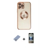 MARSİLYAN™- iPhone 12 Pro Kılıf Pusula Form - Siyah 34D Hayalet Izgaralı Cam + Metal Kamera Lens Koruma Cam - KUYL