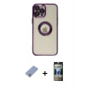 MARSİLYAN™- iPhone 12 Pro Kılıf Pusula Form - Siyah 34D Hayalet Izgaralı Cam + Metal Kamera Lens Koruma Cam - KUYL