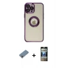 MARSİLYAN™- iPhone 12 Pro Kılıf Pusula Form - Siyah 34D Hayalet Izgaralı Cam + Metal Kamera Lens Koruma Cam - MR