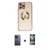 MARSİLYAN™- iPhone 12 Pro Kılıf Pusula Form - Siyah 34D Hayalet Izgaralı Cam + Neon Fosforlu Kamera Lens - MI