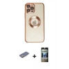 MARSİLYAN™- iPhone 12 Pro Kılıf Pusula Form - Siyah 34D Hayalet Izgaralı Cam + Renkli Kamera Lens Koruma Cam - SI