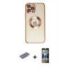 MARSİLYAN™- iPhone 12 Pro Kılıf Pusula Form - Siyah 34D Hayalet Izgaralı Cam + Renkli Kamera Lens Koruma Cam - MI