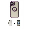 MARSİLYAN™- iPhone 12 Pro Kılıf Pusula Form - Siyah 34D Hayalet Izgaralı Cam + Shine Kamera Lens - GD