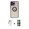 MARSİLYAN™- iPhone 12 Pro Kılıf Pusula Form - Siyah 34D Hayalet Izgaralı Cam + Shine Kamera Lens - GS