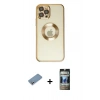 MARSİLYAN™- iPhone 12 Pro Kılıf Pusula Form - Siyah 34D Hayalet Izgaralı Cam + Shine Kamera Lens Koruma Cam - GS
