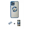 MARSİLYAN™- iPhone 12 Pro Kılıf Pusula Form - Siyah 34D Hayalet Izgaralı Cam + Shine Kamera Lens Koruma Cam - MI