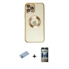 MARSİLYAN™- iPhone 12 Pro Kılıf Pusula Form - Siyah 34D Hayalet Izgaralı Cam + Shine Kamera Lens Koruma Cam - MI