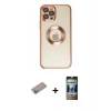 MARSİLYAN™- iPhone 12 Pro Kılıf Pusula Form - Siyah 34D Hayalet Izgaralı Cam + Shine Kamera Lens Koruma Cam - SABE
