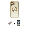 MARSİLYAN™- iPhone 12 Pro Kılıf Pusula Form - Siyah 34D Hayalet Izgaralı Cam + Shine Kamera Lens Koruma Cam - SABE