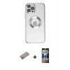 MARSİLYAN™- iPhone 12 Pro Kılıf Pusula Form - Siyah 34D Hayalet Izgaralı Cam + Shine Kamera Lens Koruma Cam - SABE