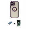 MARSİLYAN™- iPhone 12 Pro Kılıf Pusula Form - Siyah 360 Mat Full Body Arka Koruyucu + Shine Kamera Lens Koruma Cam - GD