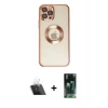 MARSİLYAN™- iPhone 12 Pro Kılıf Pusula Form - Siyah 360 Mat Full Body Arka Koruyucu + Kamera Lens Koruma Cam - SF