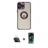 MARSİLYAN™- iPhone 12 Pro Kılıf Pusula Form - Siyah 360 Mat Full Body Arka Koruyucu + Kamera Lens Koruma Cam - SF