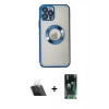 MARSİLYAN™- iPhone 12 Pro Kılıf Pusula Form - Siyah 360 Mat Full Body Arka Koruyucu + Kamera Lens Koruma Cam - SF