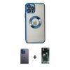 MARSİLYAN™- iPhone 12 Pro Kılıf Pusula Form - Siyah 360 Mat Full Body Arka Koruyucu + Neon Fosforlu Kamera Lens - MI