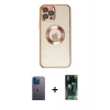 MARSİLYAN™- iPhone 12 Pro Kılıf Pusula Form - Siyah 360 Mat Full Body Arka Koruyucu + Neon Fosforlu Kamera Lens - MI